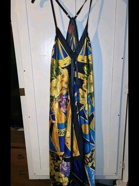 Andrade Maxi Handkerchief Slip Dress Large Asymmetrical Vibrant Floral